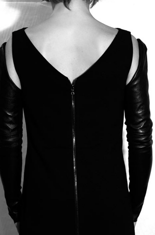 PULLOVER WITH LEATHER SLEEVES